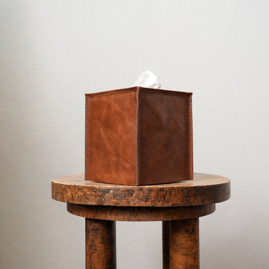 Copper Brown Leather Single Tissue Box Cover
