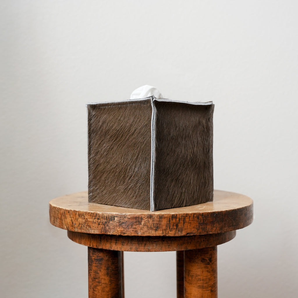 Mocha Hair-on-Hide Leather Single Tissue Box Cover