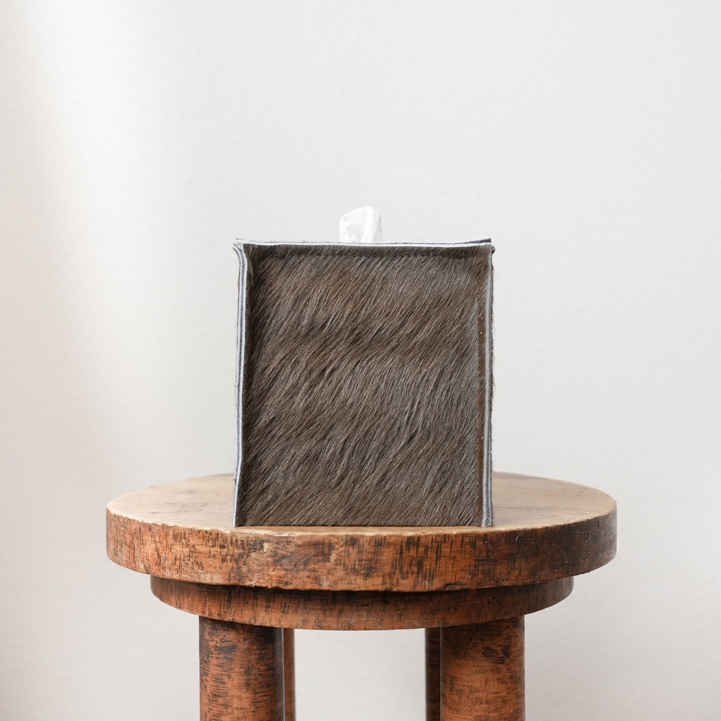 Mocha Hair-on-Hide Leather Single Tissue Box Cover