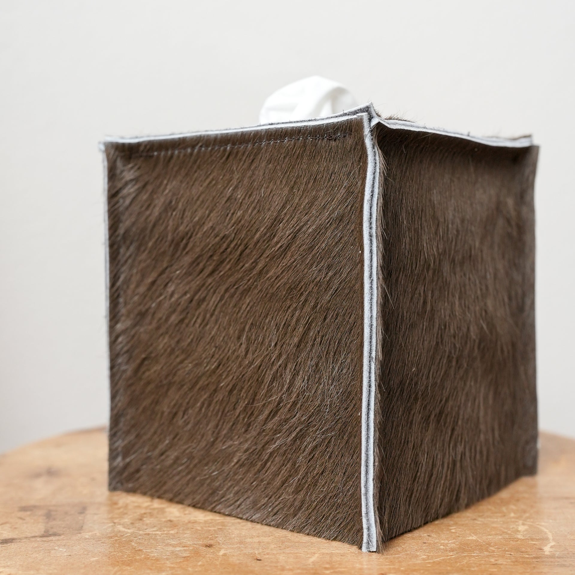 Mocha Hair-on-Hide Leather Single Tissue Box Cover