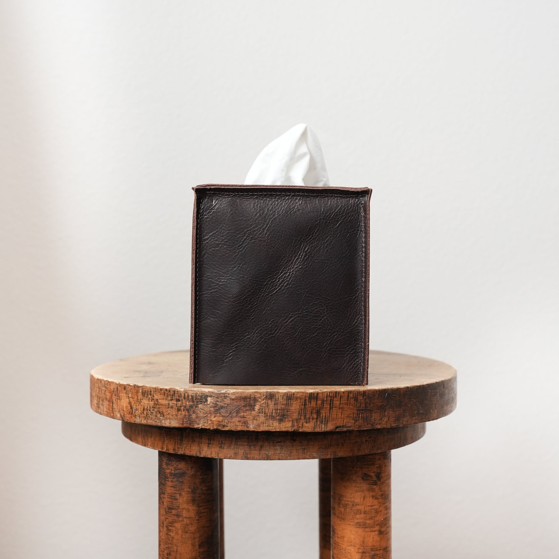 Espresso Brown Leather Single Tissue Box Cover