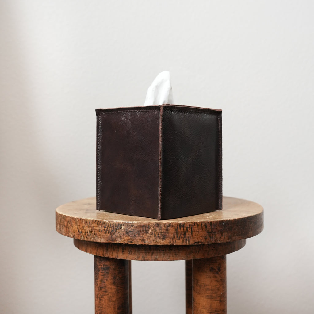 Espresso Brown Leather Single Tissue Box Cover