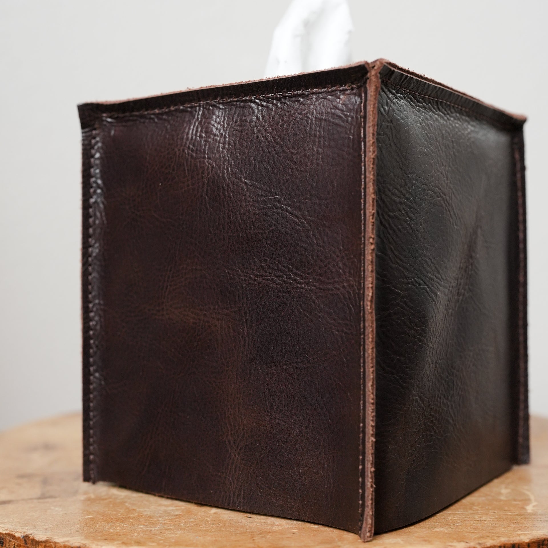 Espresso Brown Leather Single Tissue Box Cover