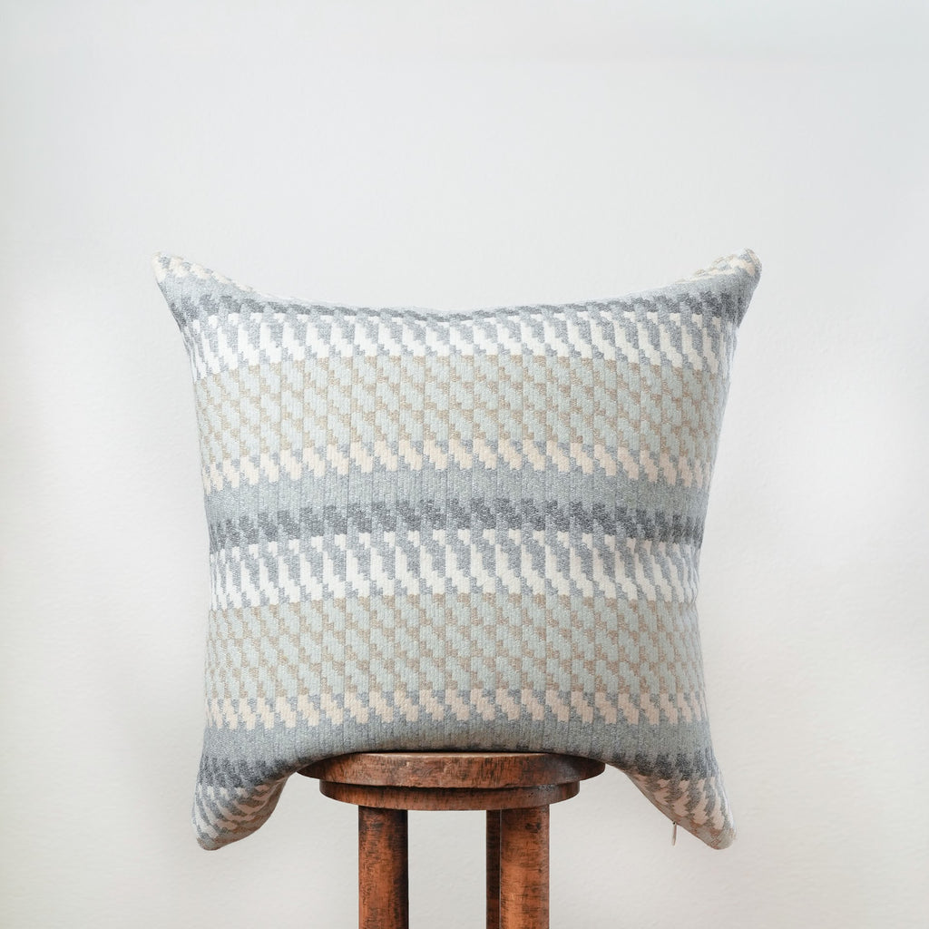 Blue-Green and Cream Patterned Stripe Wool Pillow 24x24