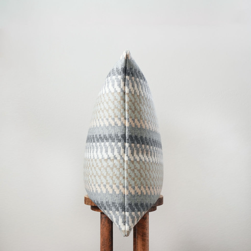 Blue-Green and Cream Patterned Stripe Wool Pillow 24x24