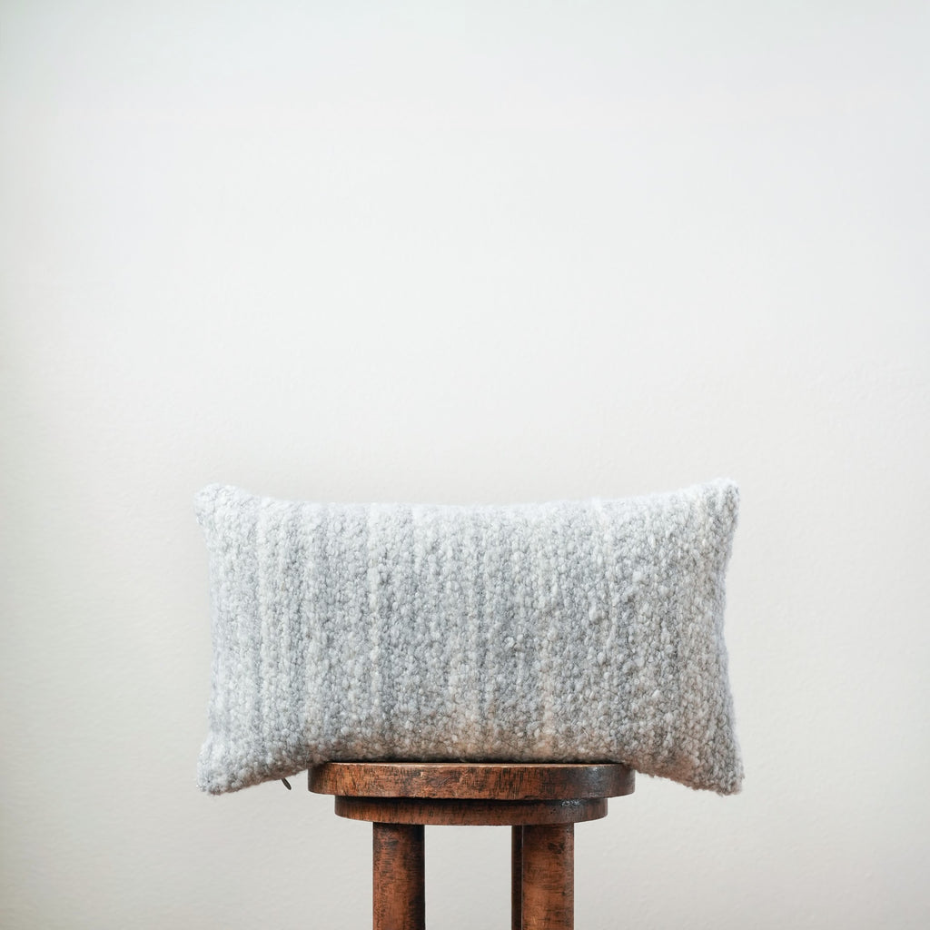 Grey and White Alpaca Bouclé Lumbar Pillow 12x20