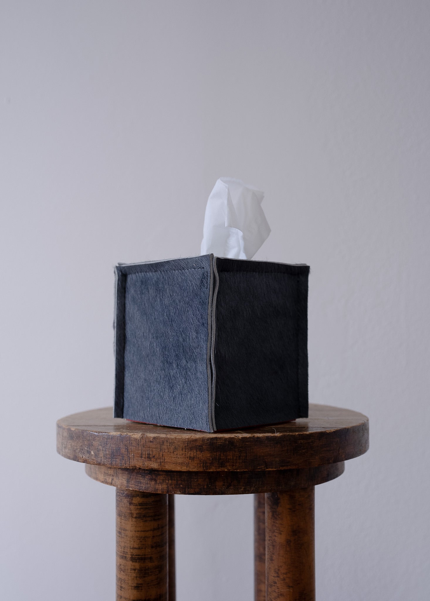 Steel Grey Hair-On-Hide Leather Single Tissue Box Cover