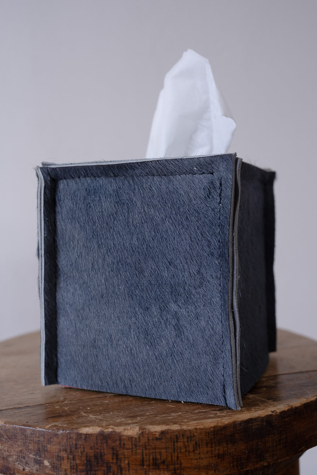 Steel Grey Hair-On-Hide Leather Single Tissue Box Cover