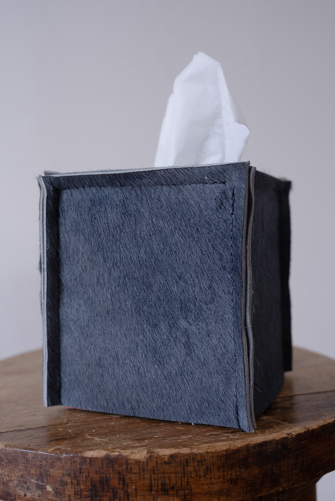 Steel Grey Hair-On-Hide Leather Single Tissue Box Cover