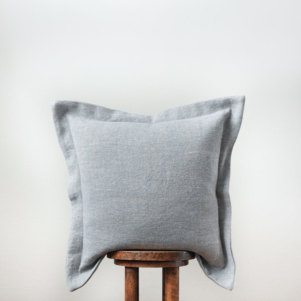Light Denim Blue Linen Pillow with Flange 22x22