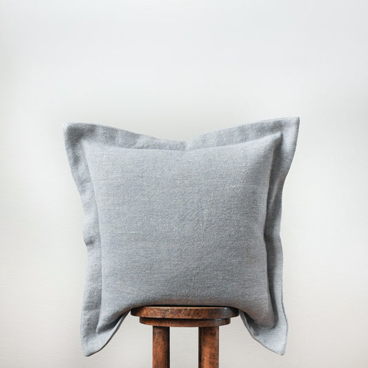 Light Denim Blue Linen Pillow with Flange 22x22