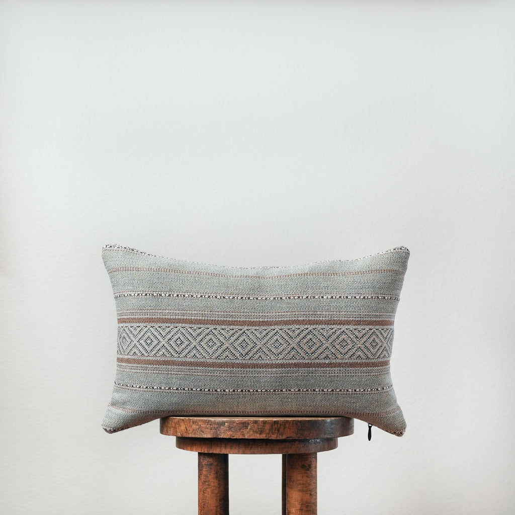 Greige, Camel, Black & White Embroidered Tribal Linen 12x19