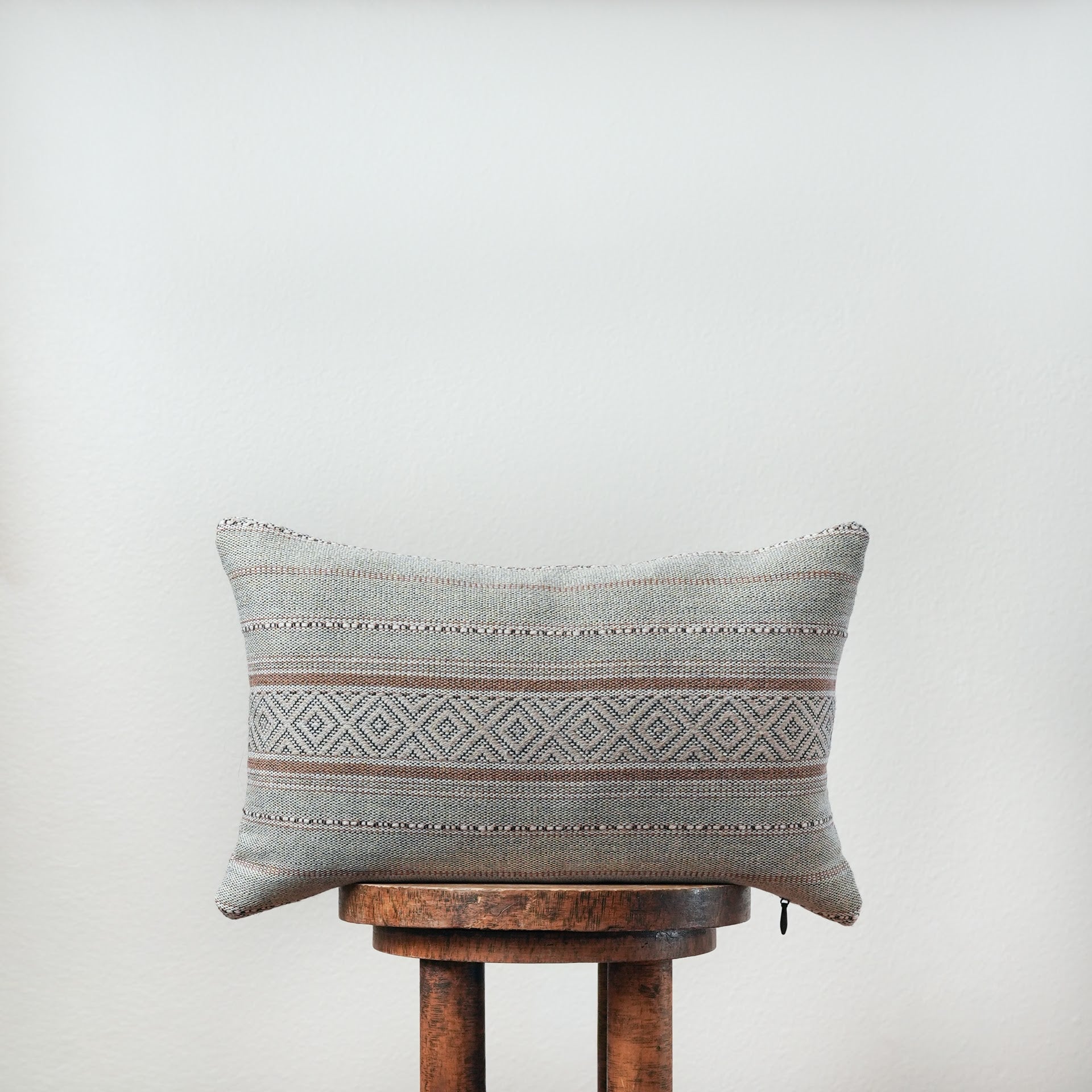 Greige, Camel, Black & White Embroidered Tribal Linen 12x19