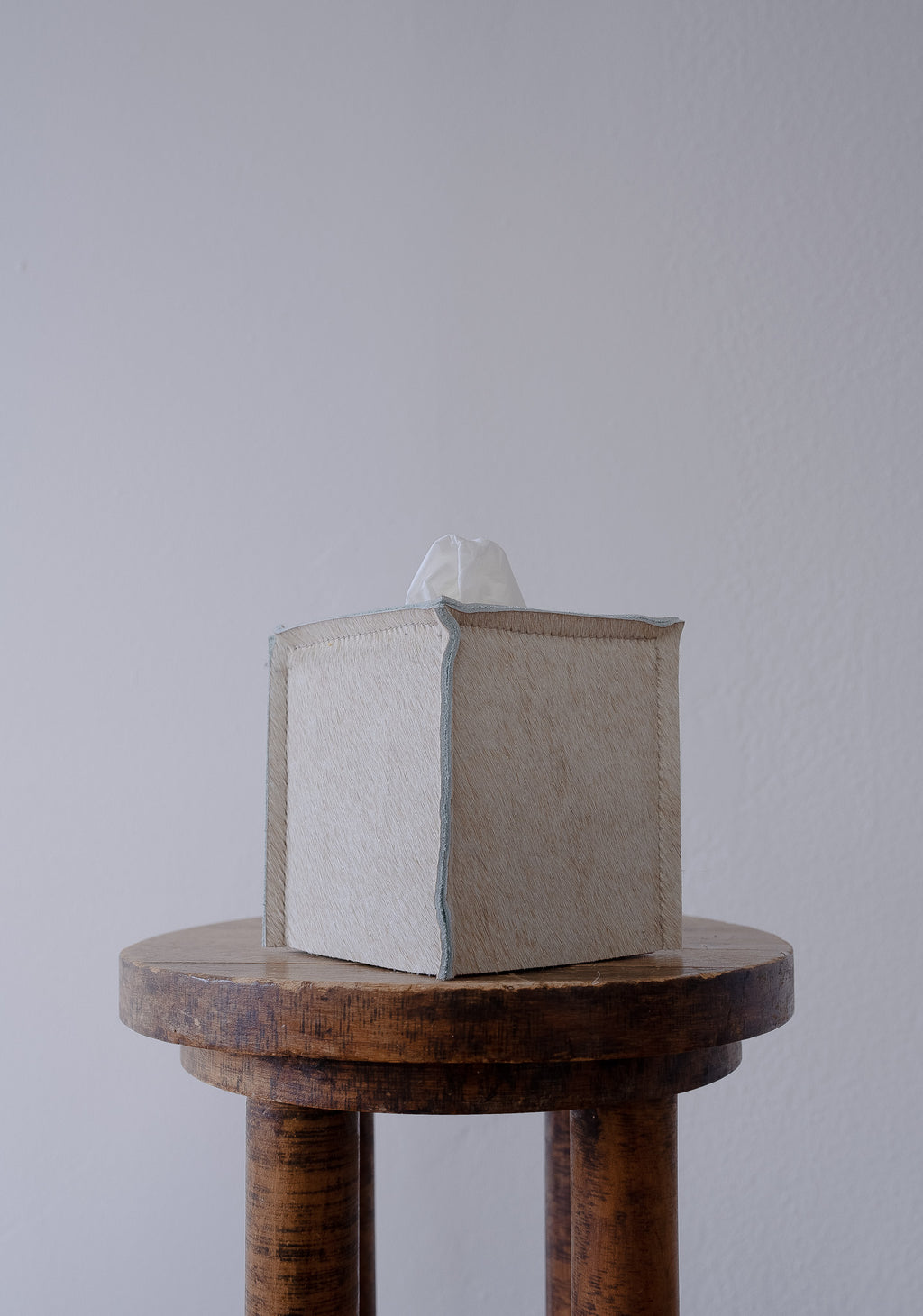 Ivory Hair on Hide Leather Single Tissue Box Cover
