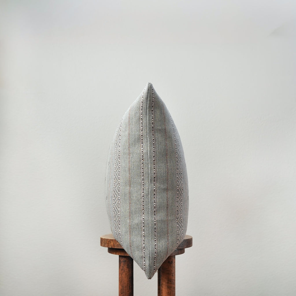 Greige, Camel, Black & White Embroidered Tribal Linen Pillow 22x22