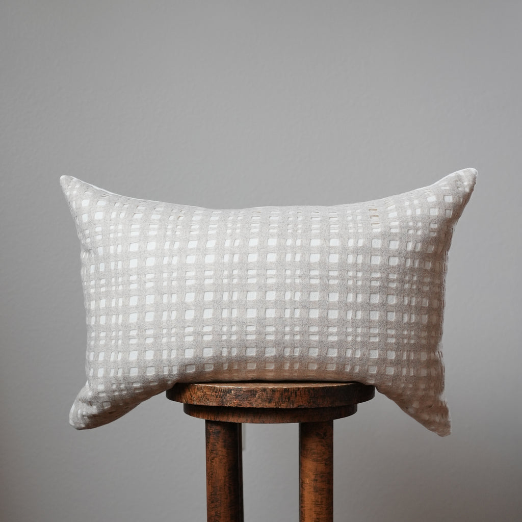 Off-White Wool with Open Beige Checkered Wool Pillow 16x24