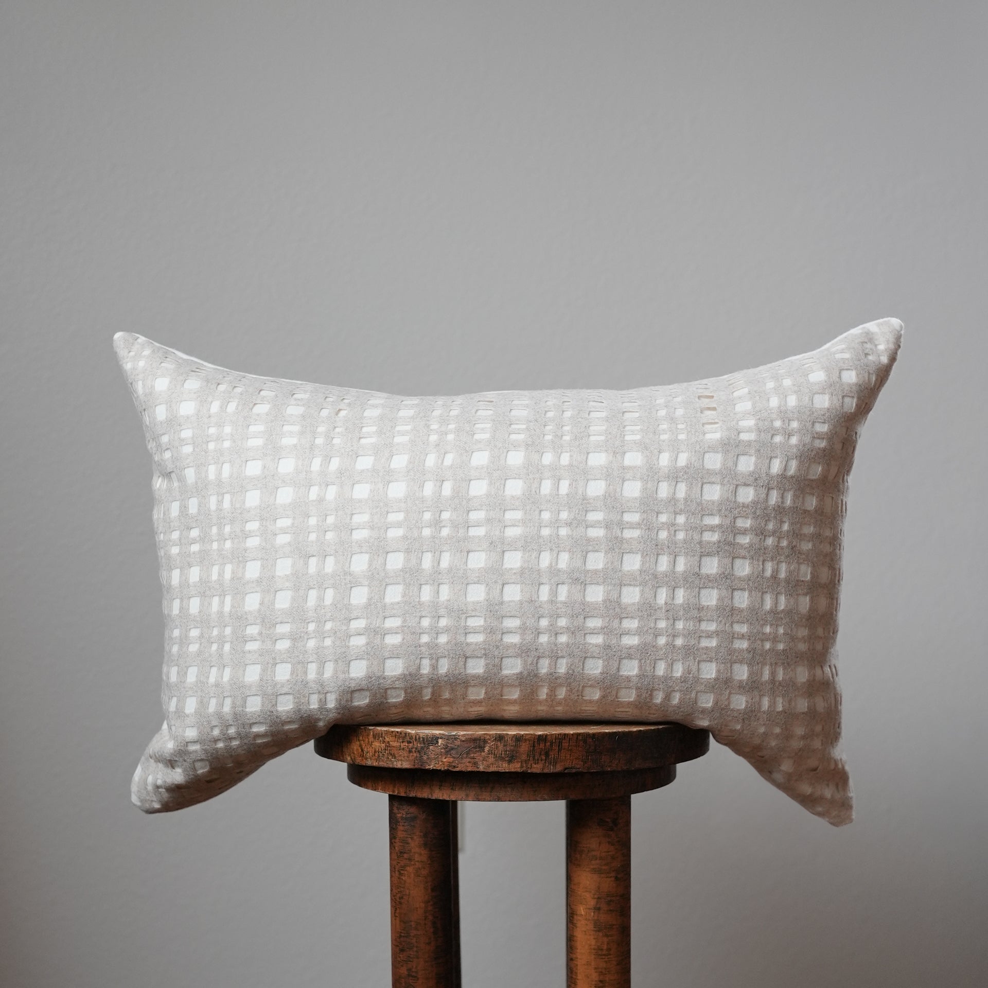 Off-White Wool with Open Beige Checkered Wool Pillow 16x24