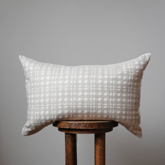 Off-White Wool with Open Beige Checkered Wool Pillow 16x24