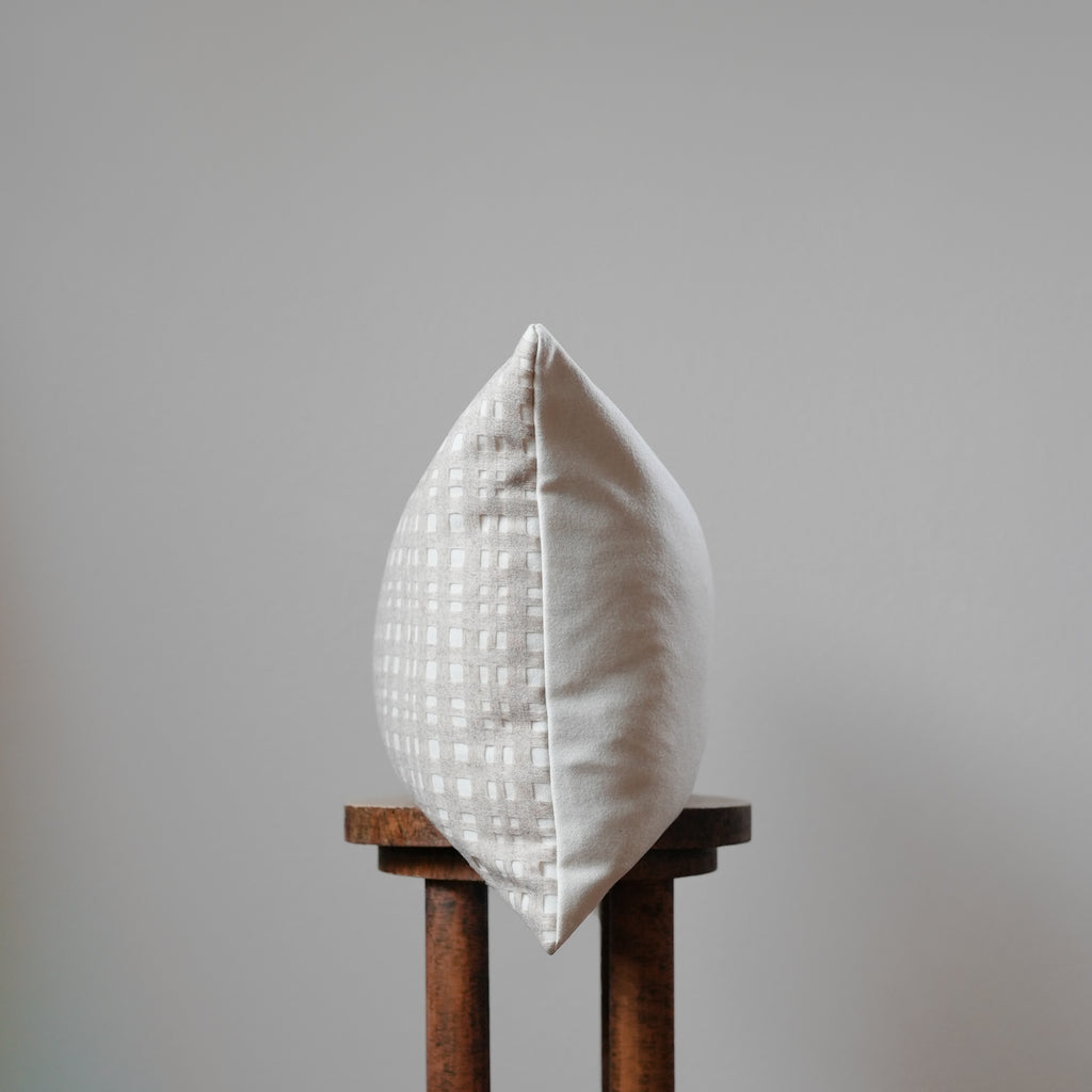 Off-White Wool with Open Beige Checkered Wool Pillow 16x24