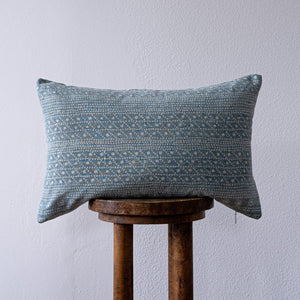 Blue Watercolor Dot Stripes Linen Lumbar Pillow 14x22