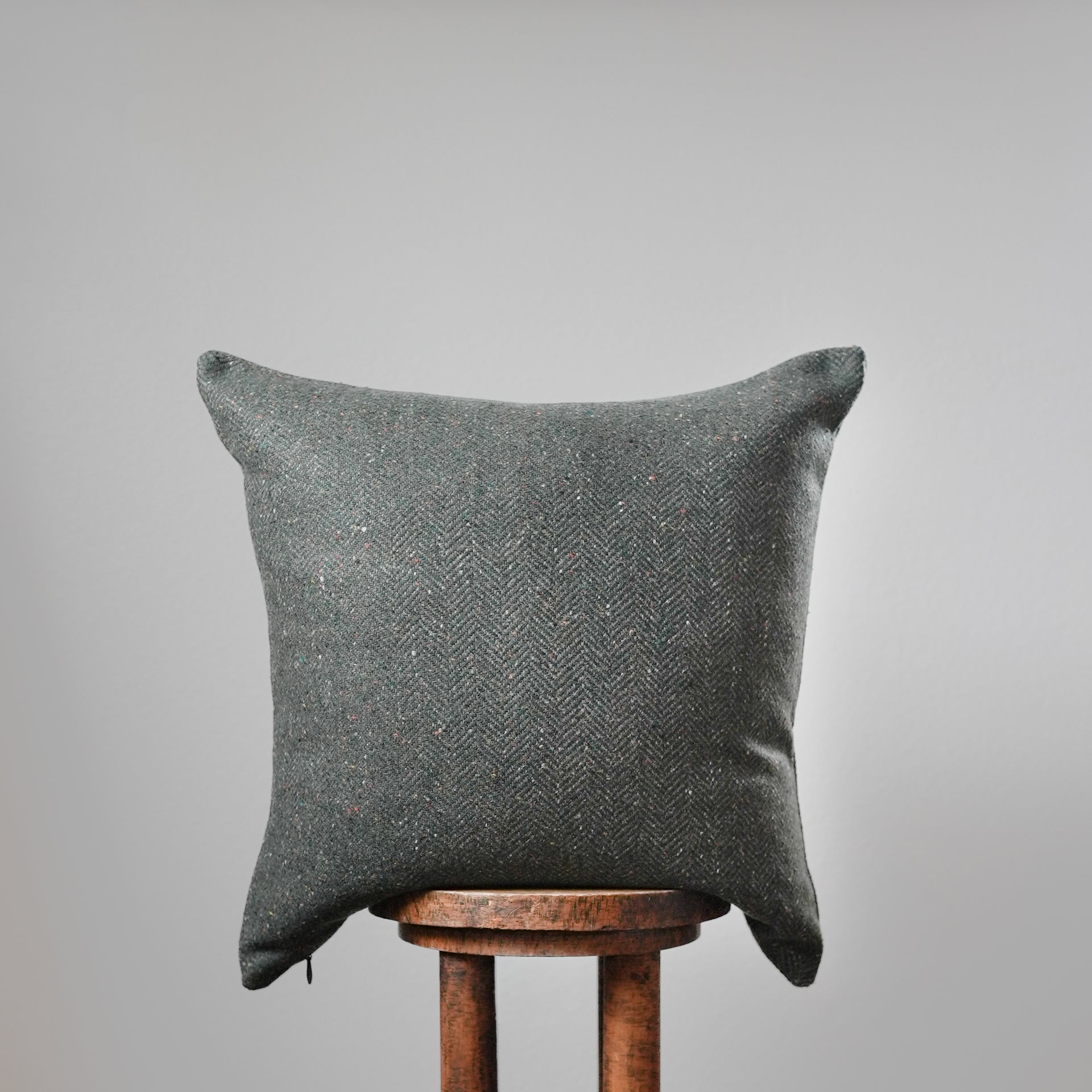 Hunter Green Herringbone Wool with Colorful Flecking Pillow 22x22