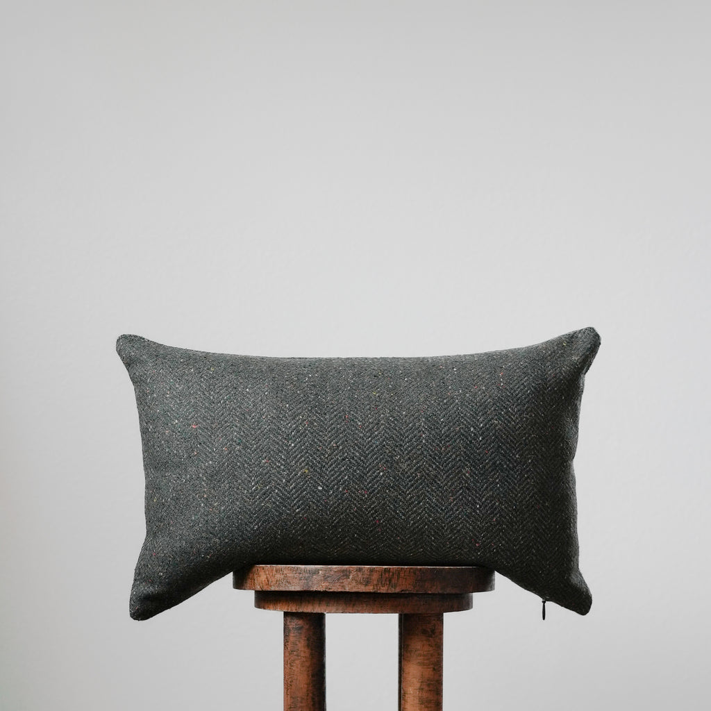 Hunter Green Herringbone Wool with Colorful Flecking Pillow 14x22