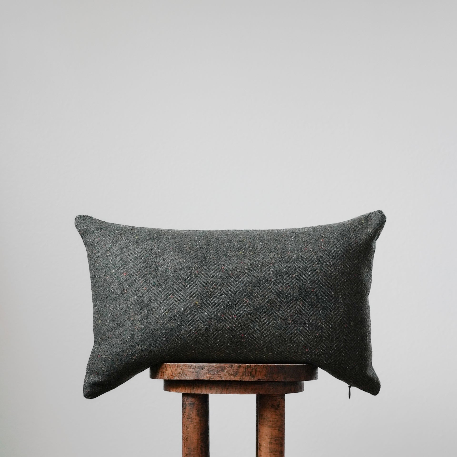 Hunter Green Herringbone Wool with Colorful Flecking Pillow 14x22