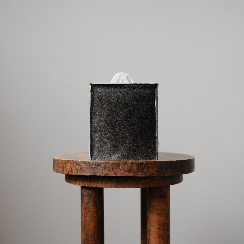 Dark Roast Hair-On-Hide Leather Single Tissue Box Cover