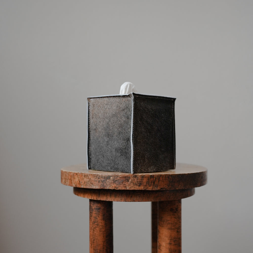 Dark Roast Hair-On-Hide Leather Single Tissue Box Cover