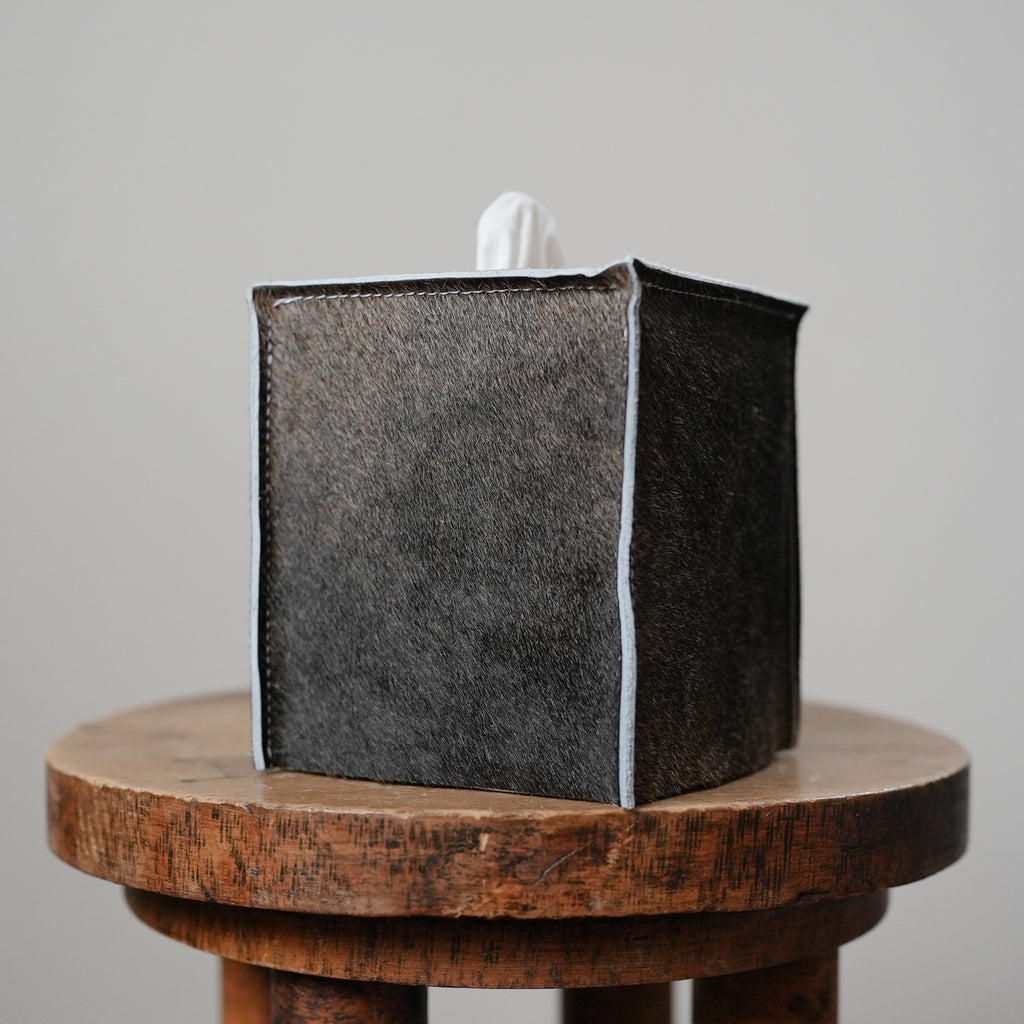 Dark Roast Hair-On-Hide Leather Single Tissue Box Cover