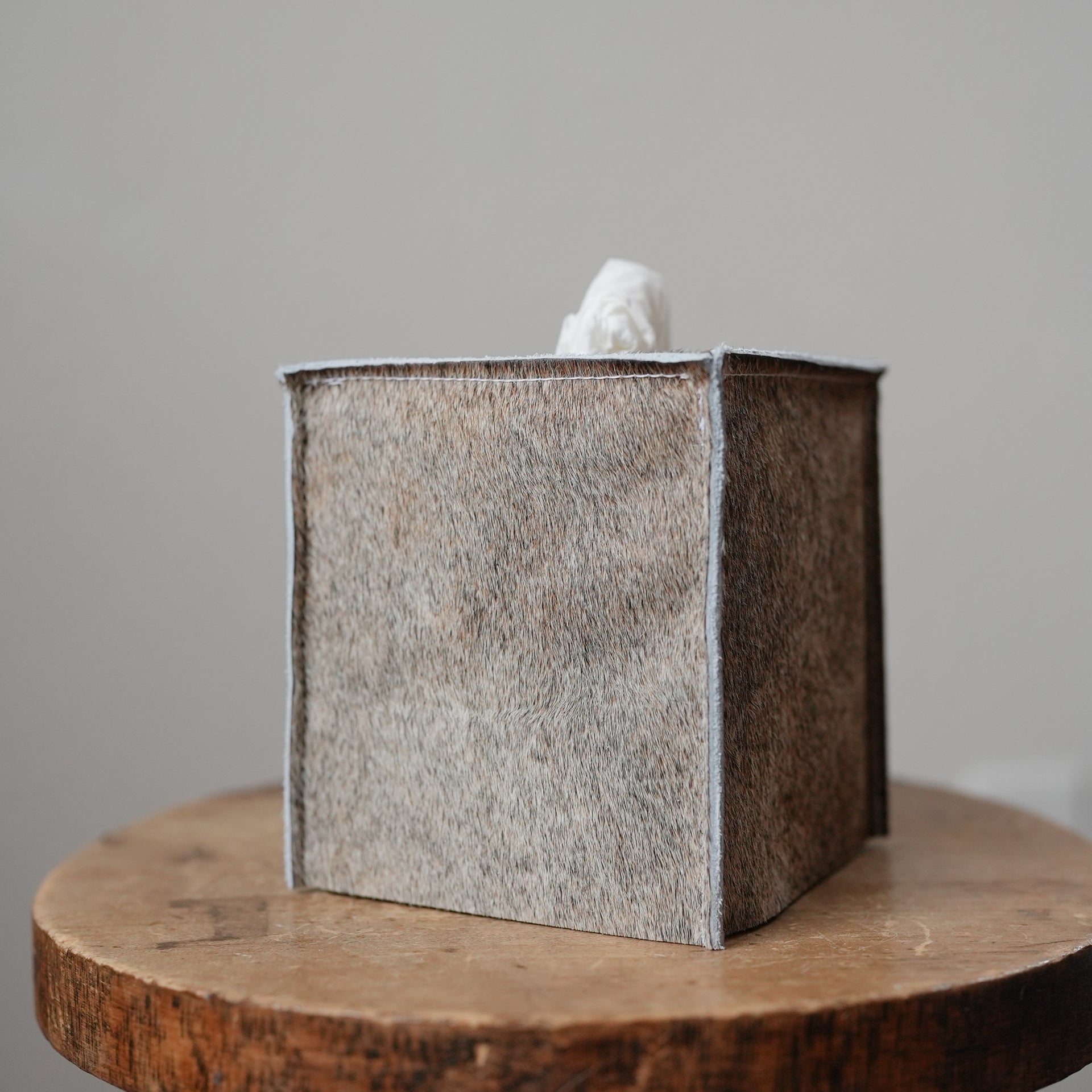 Truffle Brown Hair-On-Hide Leather Single Tissue Box Cover