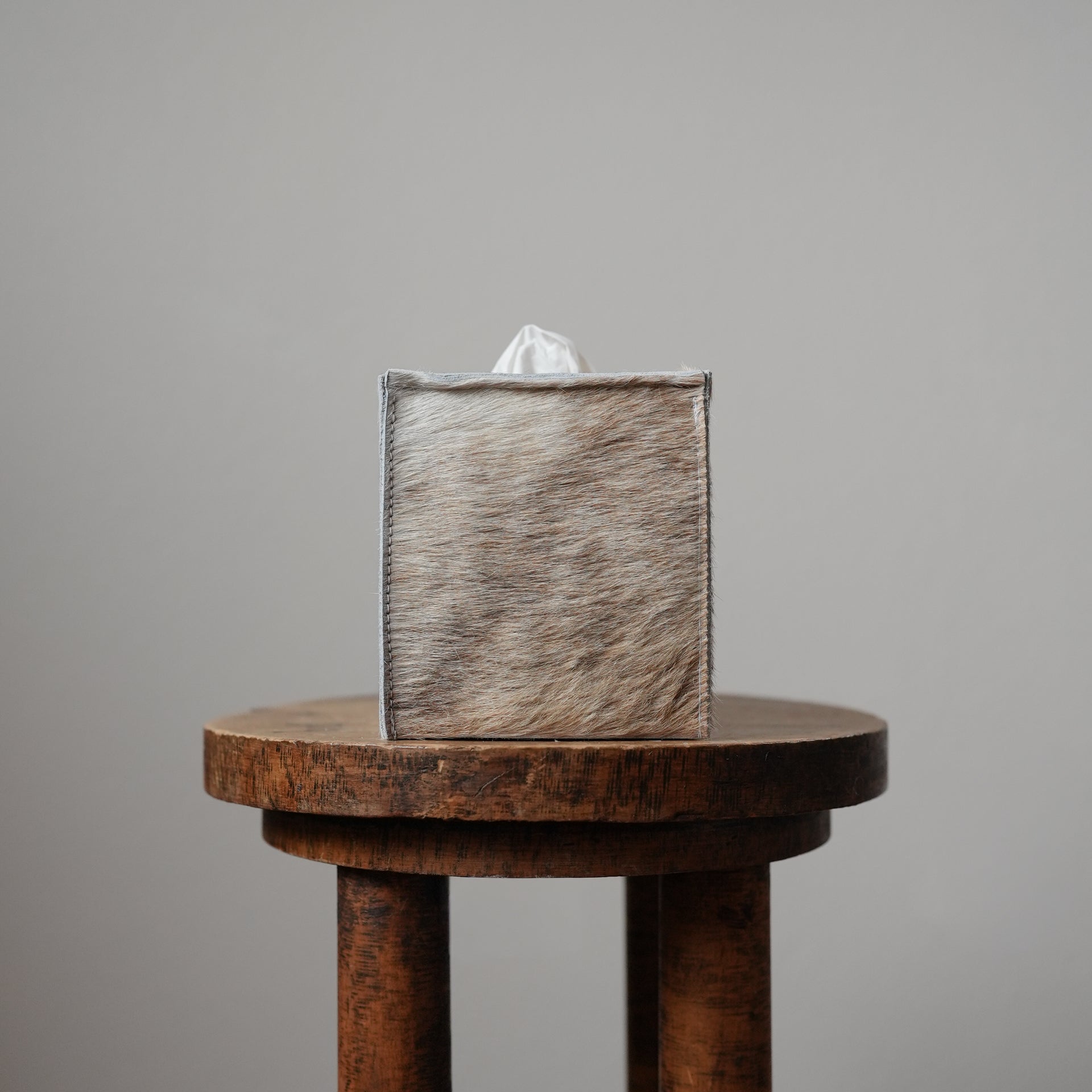 Cream & Tawny Brown Hair-On-Hide Leather Single Tissue Box Cover