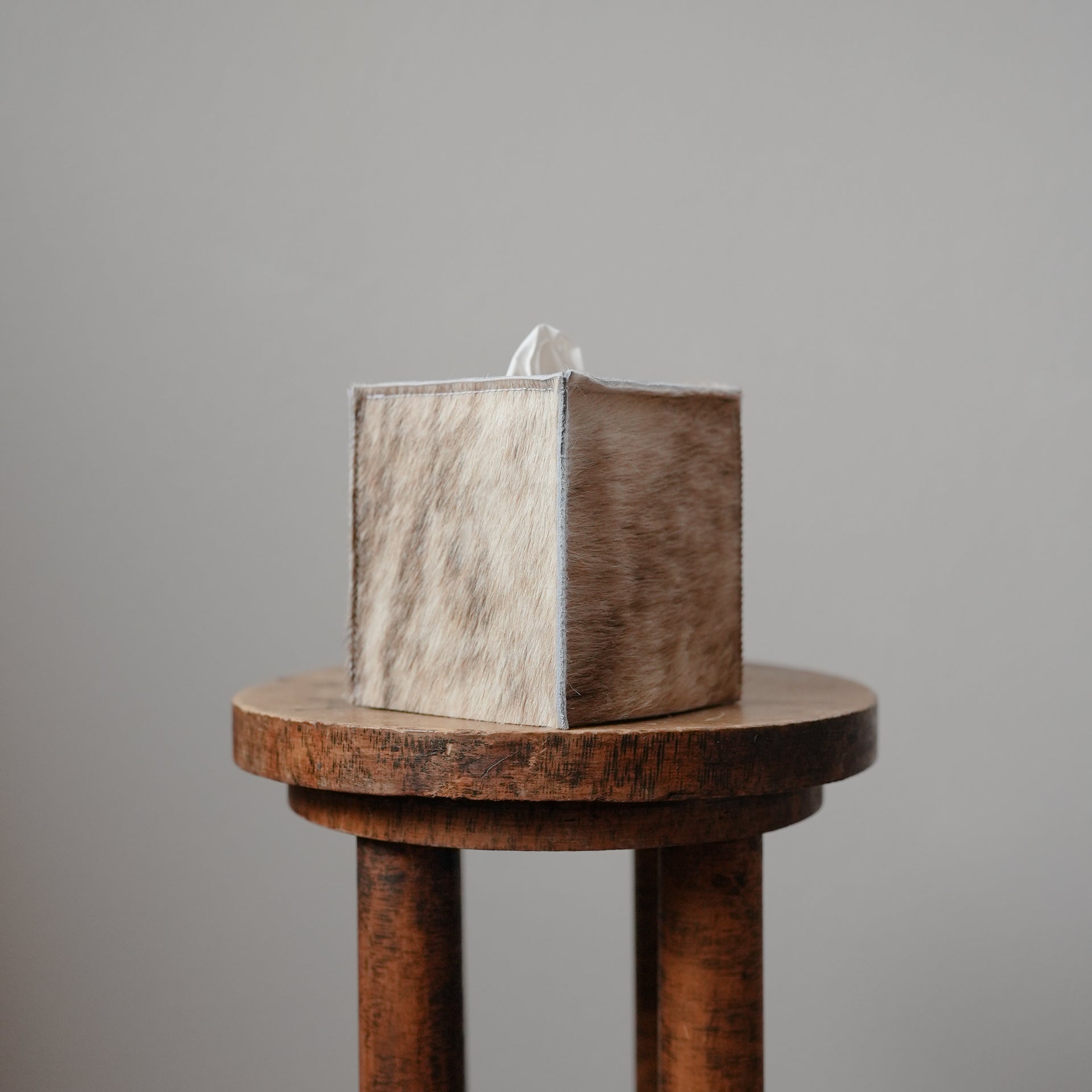 Cream & Tawny Brown Hair-On-Hide Leather Single Tissue Box Cover