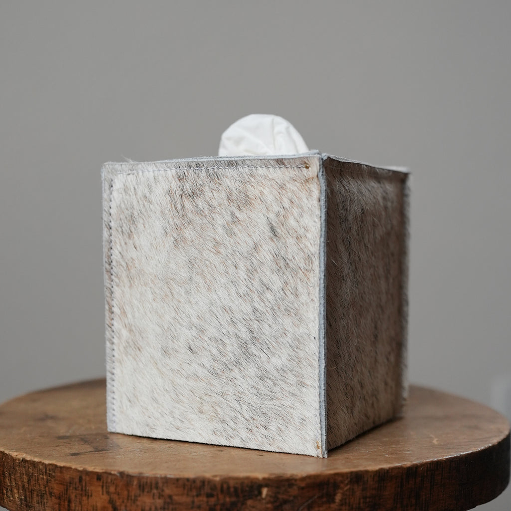 Ash & Ember Speckled Hair-On-Hide Leather Single Tissue Box Cover