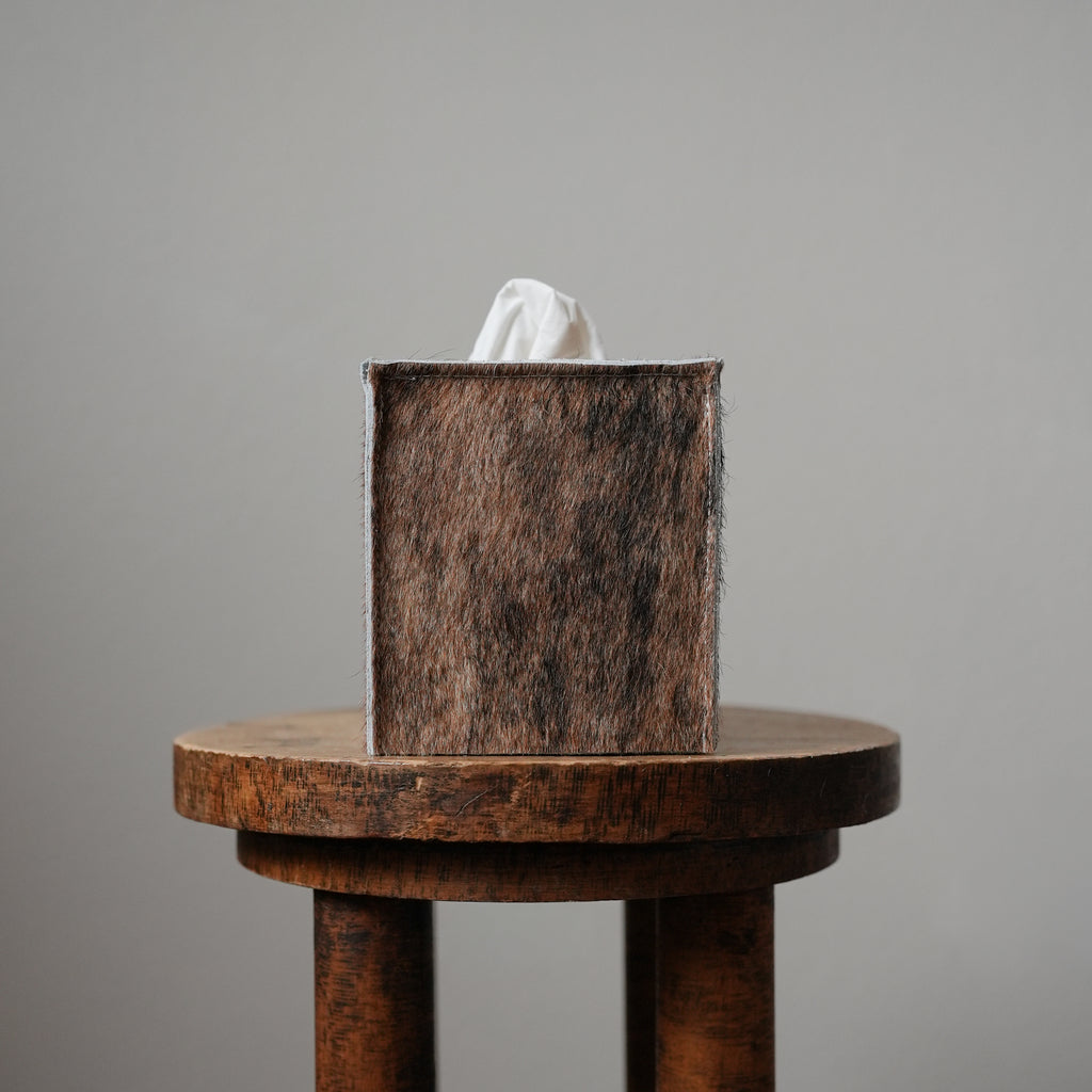 Auburn Brown Hair-On-Hide Leather Single Tissue Box Cover