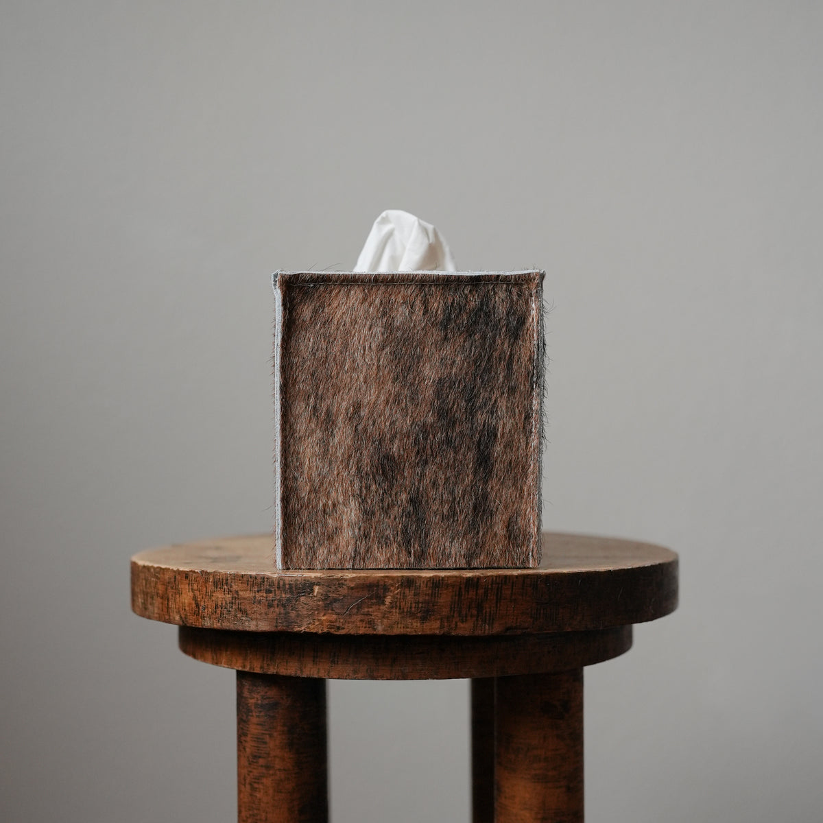 Auburn Brown Hair-On-Hide Leather Single Tissue Box Cover