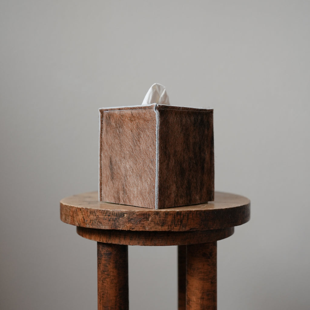 Auburn Brown Hair-On-Hide Leather Single Tissue Box Cover