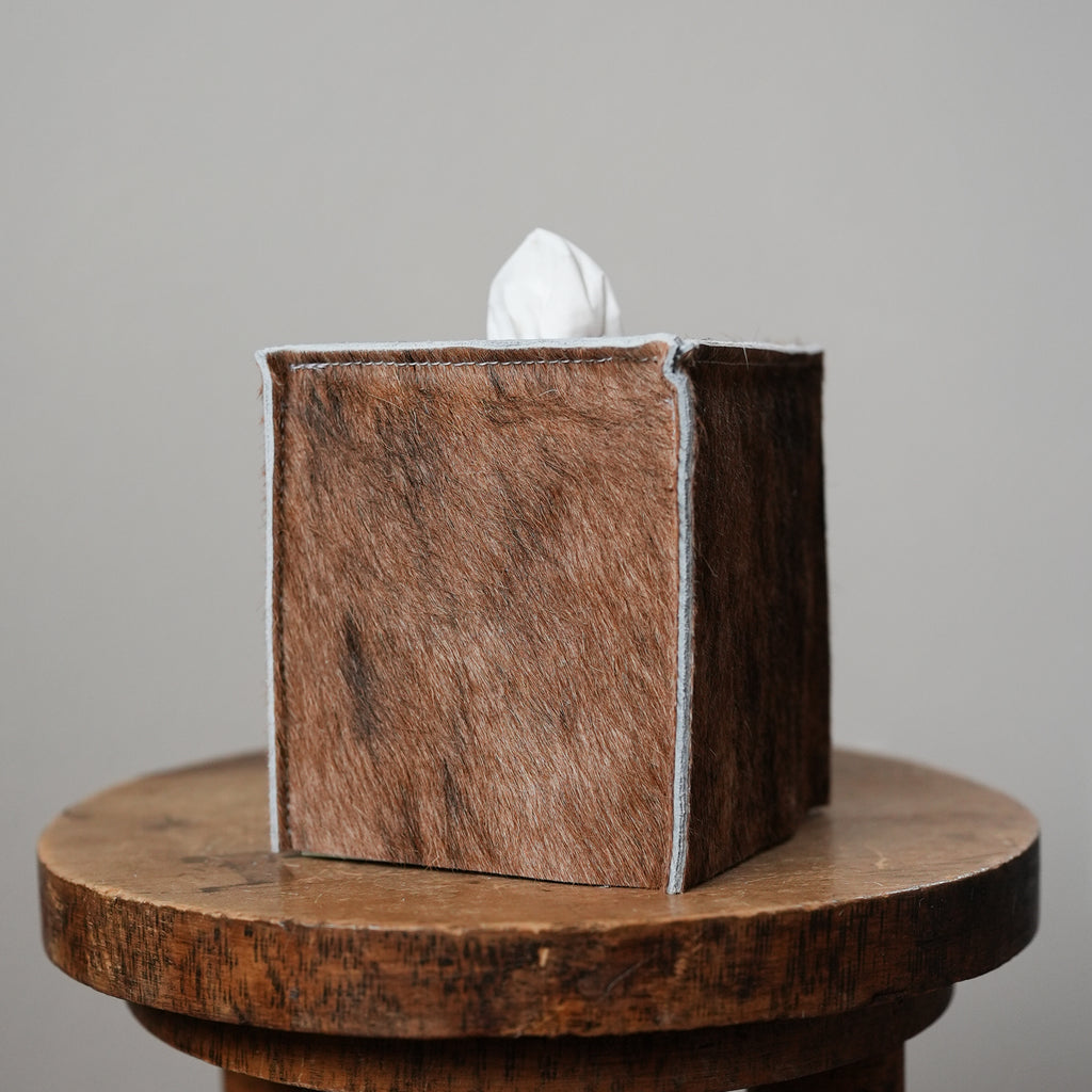 Auburn Brown Hair-On-Hide Leather Single Tissue Box Cover
