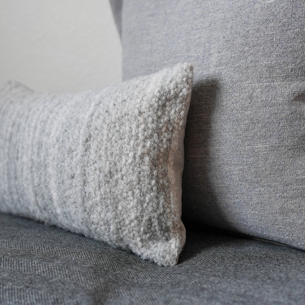 Grey and White Alpaca Bouclé Lumbar Pillow 12x20