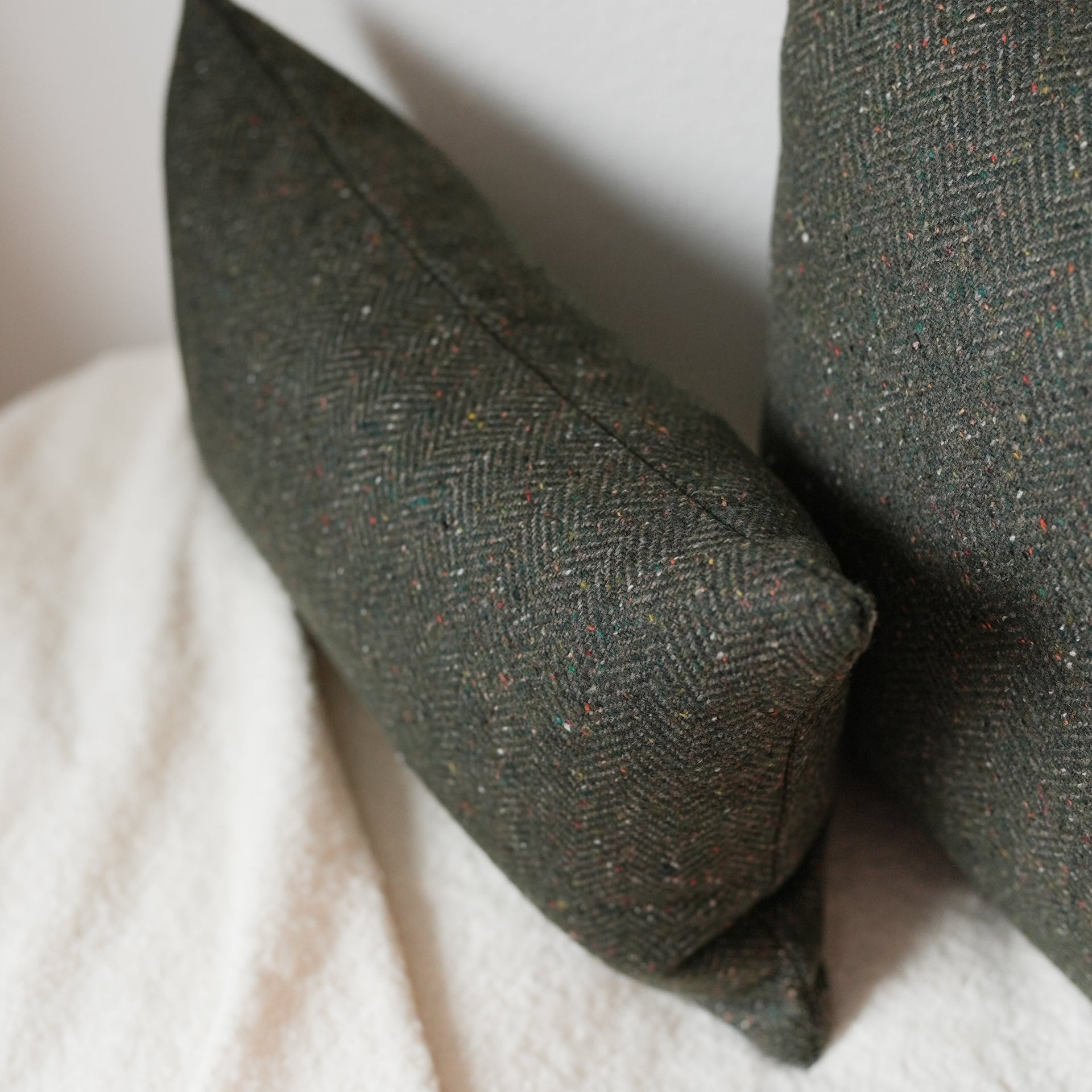 Hunter Green Herringbone Wool with Colorful Flecking Pillow 14x22