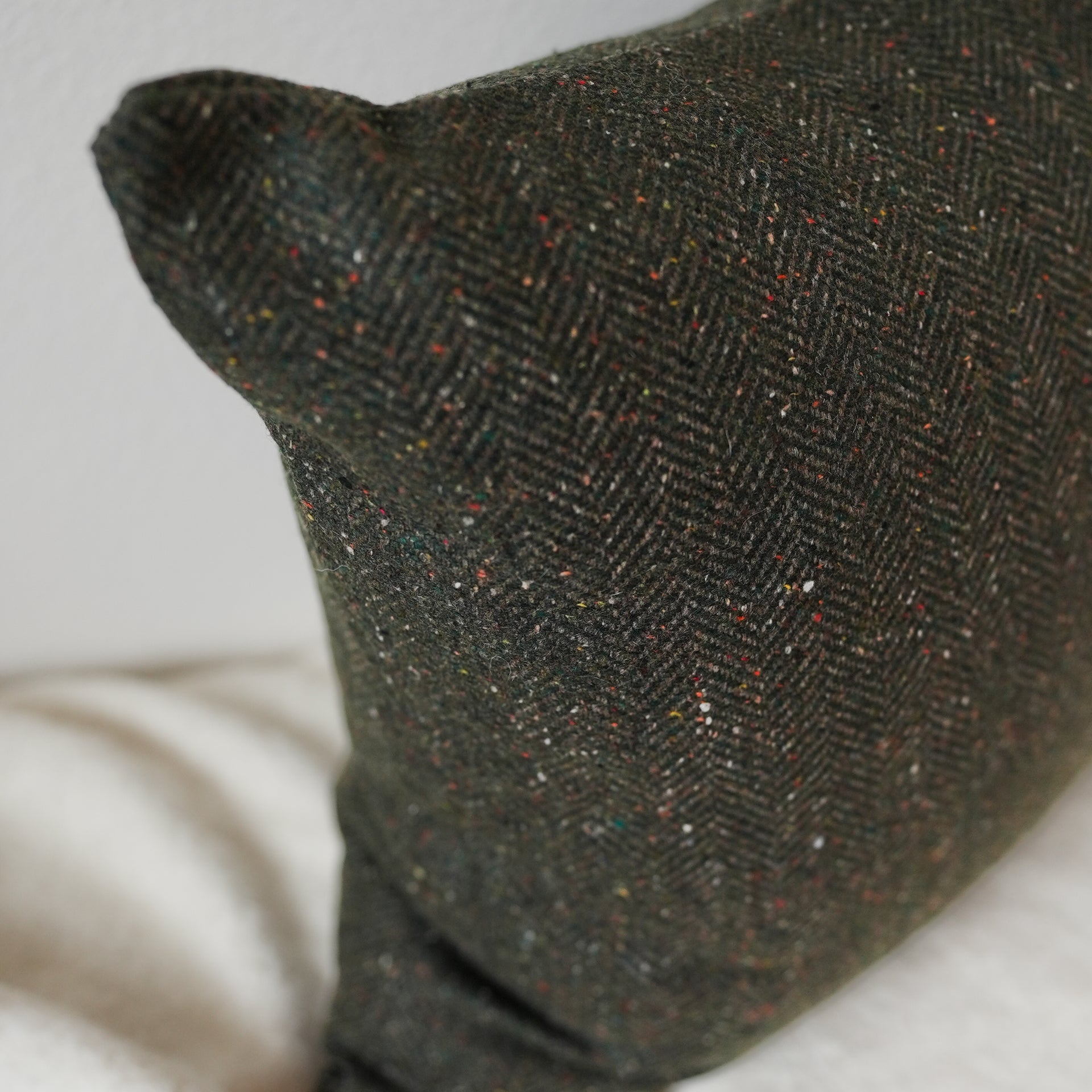 Hunter Green Herringbone Wool with Colorful Flecking Pillow 22x22