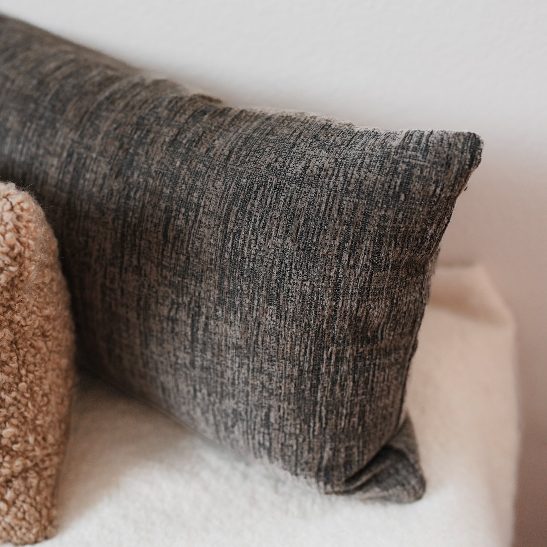 Brown and Black Striated Chenille Lumbar Pillow 14x22