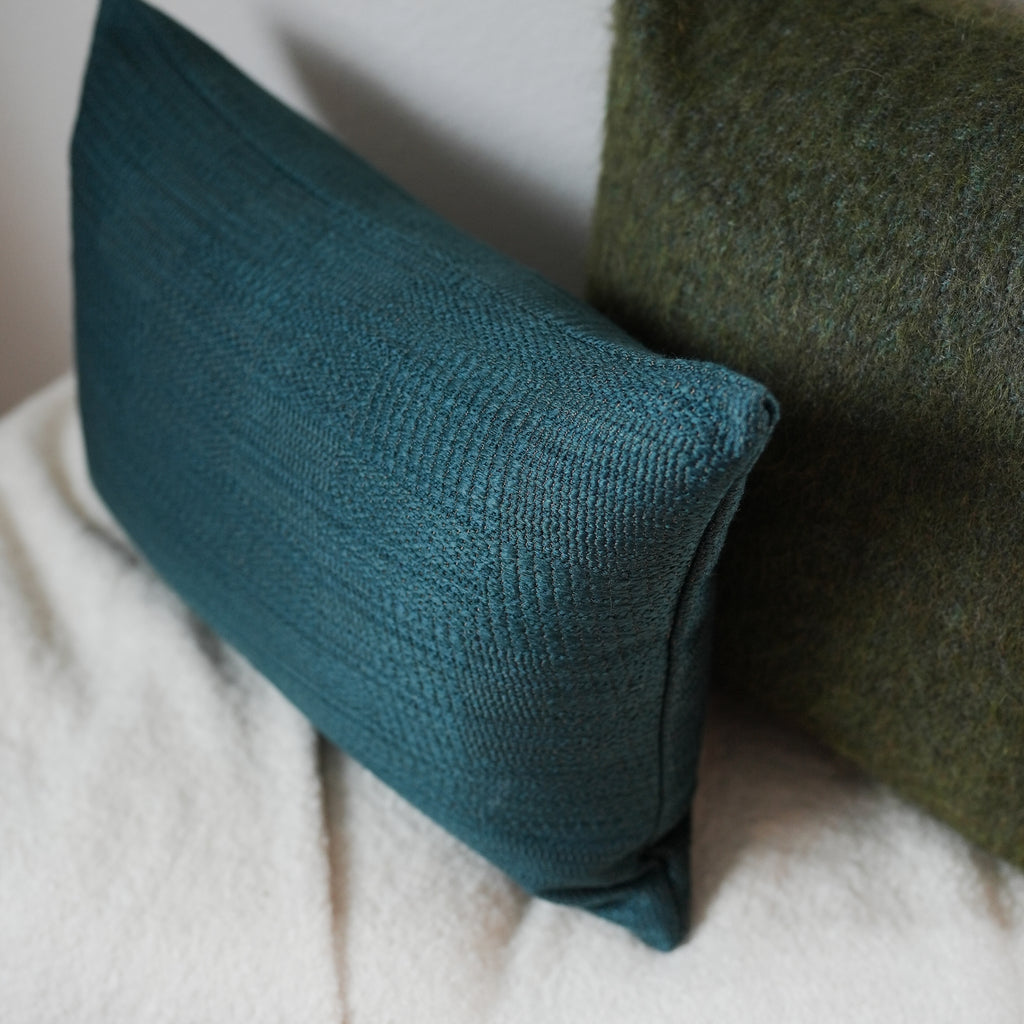 Turquoise Woven Geometric Pattern with Gold Pillow 16x24