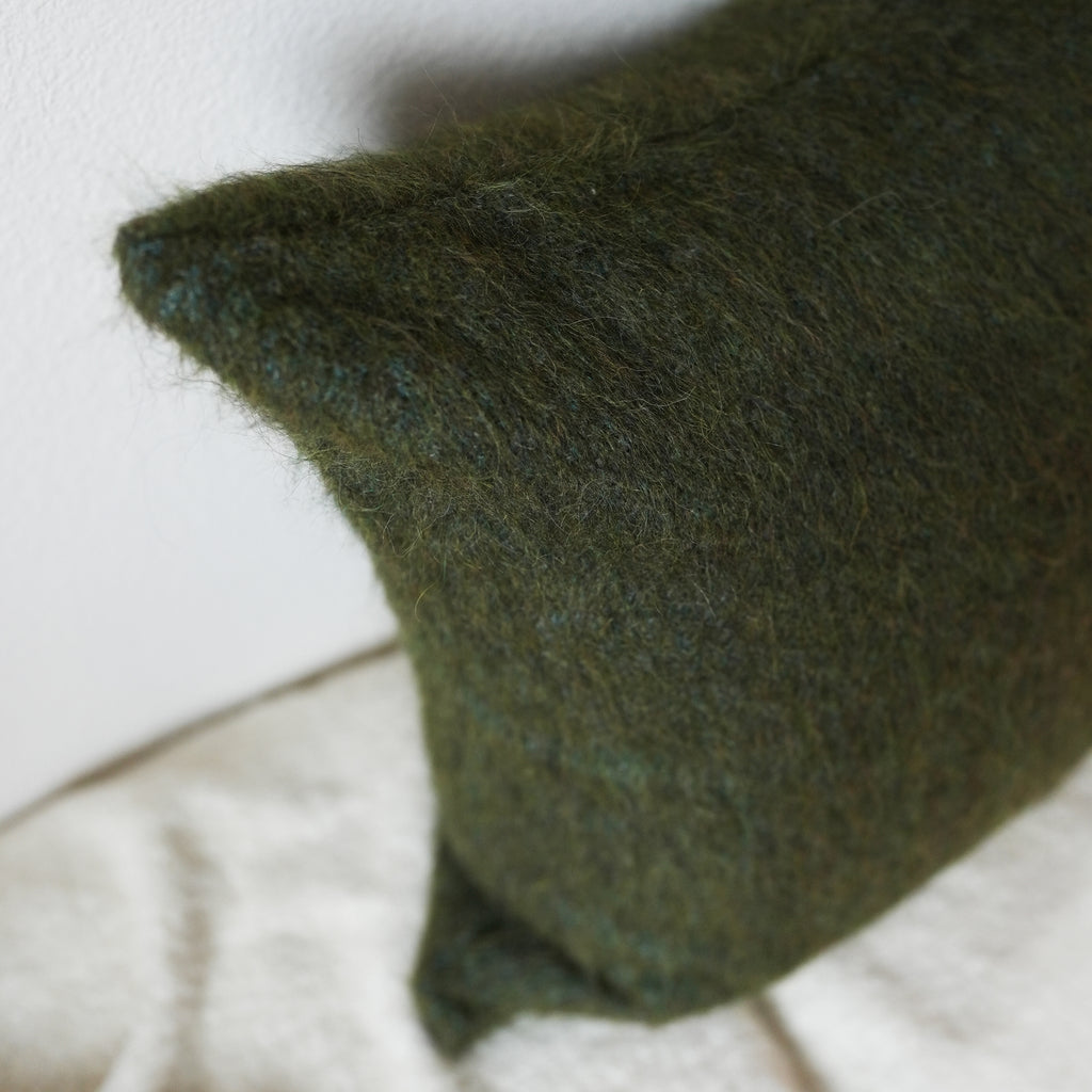 Long Green Wool Pillow 22x22