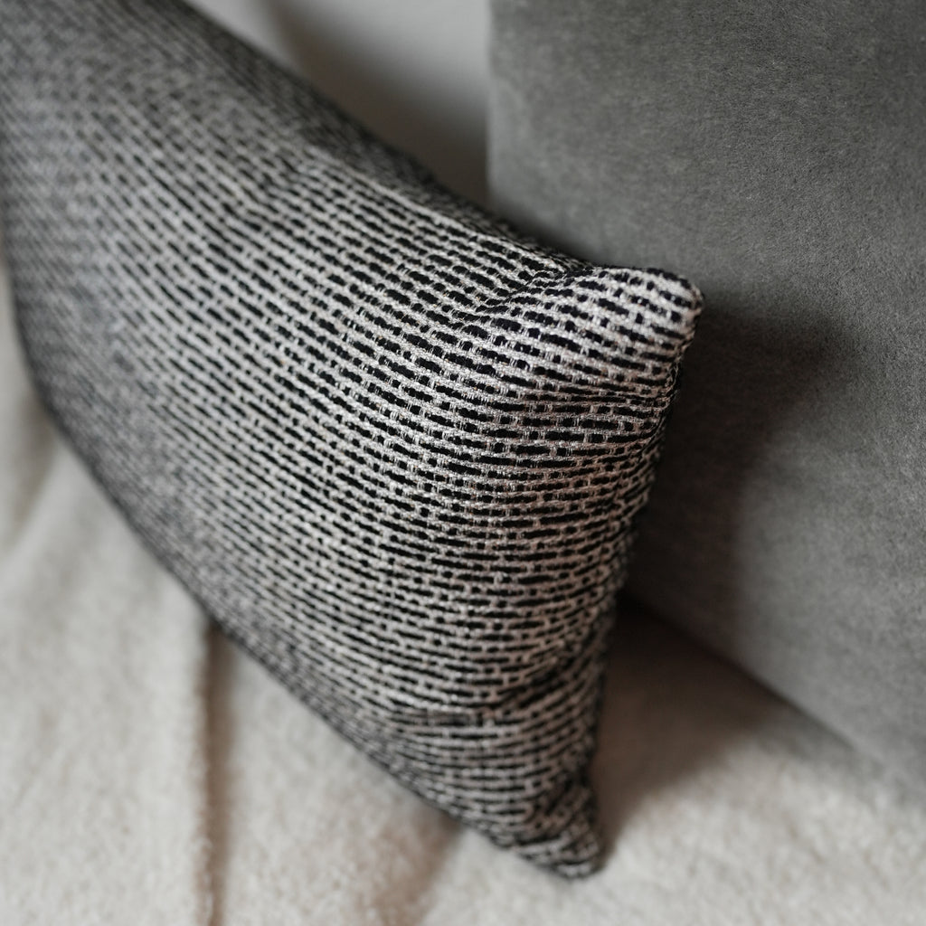 Cream and Black Woven Blend Pillow 14x22