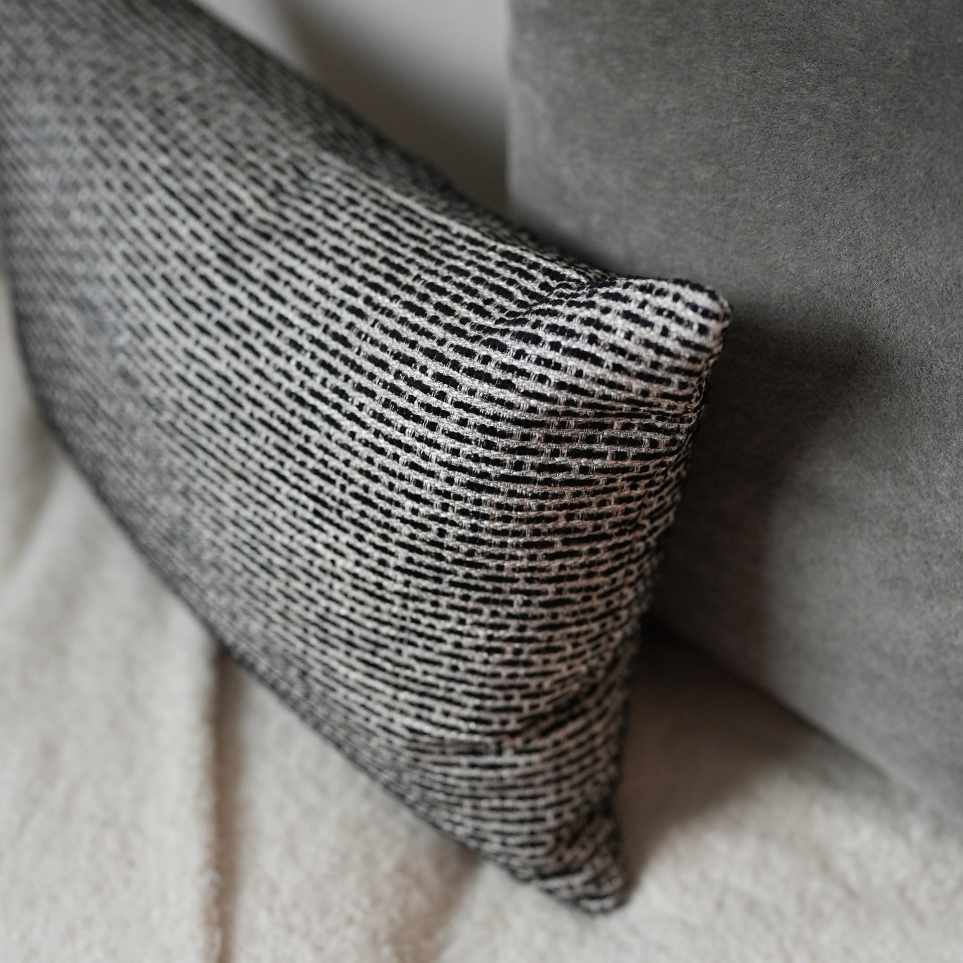 Cream and Black Woven Blend Pillow 14x22
