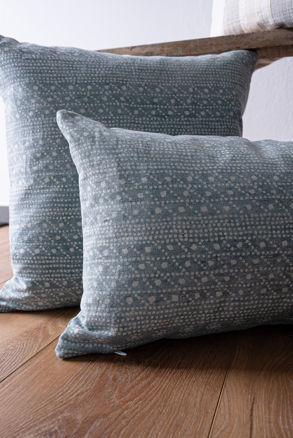 Blue Watercolor Dot Stripes Linen Lumbar Pillow 14x22