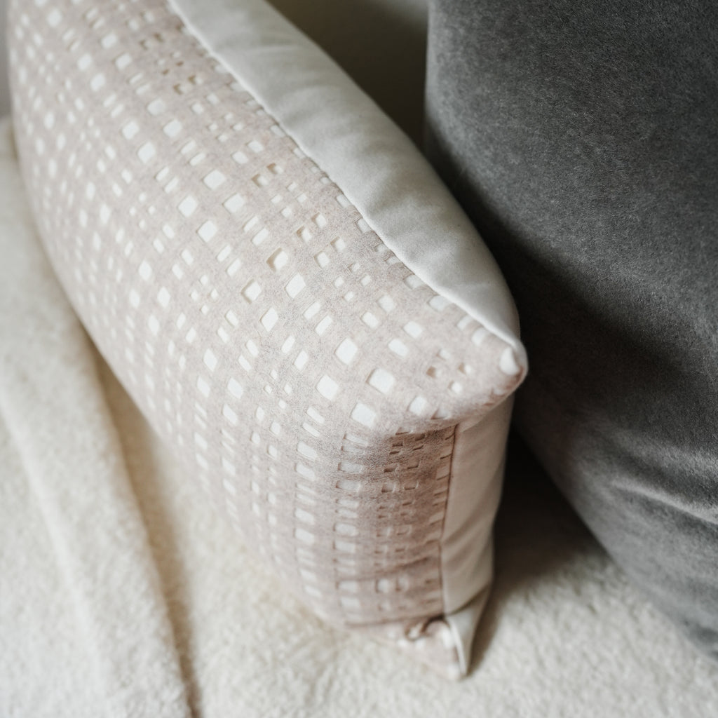 Off-White Wool with Open Beige Checkered Wool Pillow 16x24