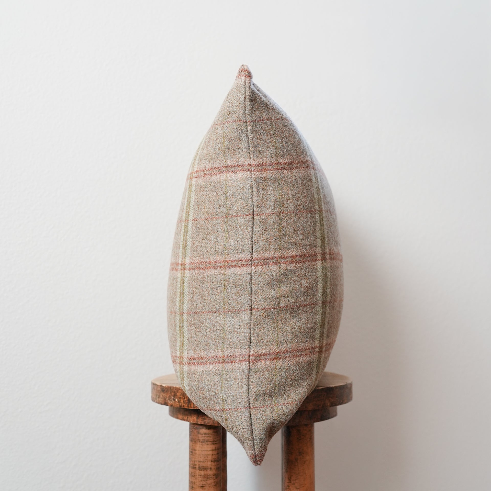 Light Brown, Green, Red, and Coral Plaid Wool Pillow 20x20