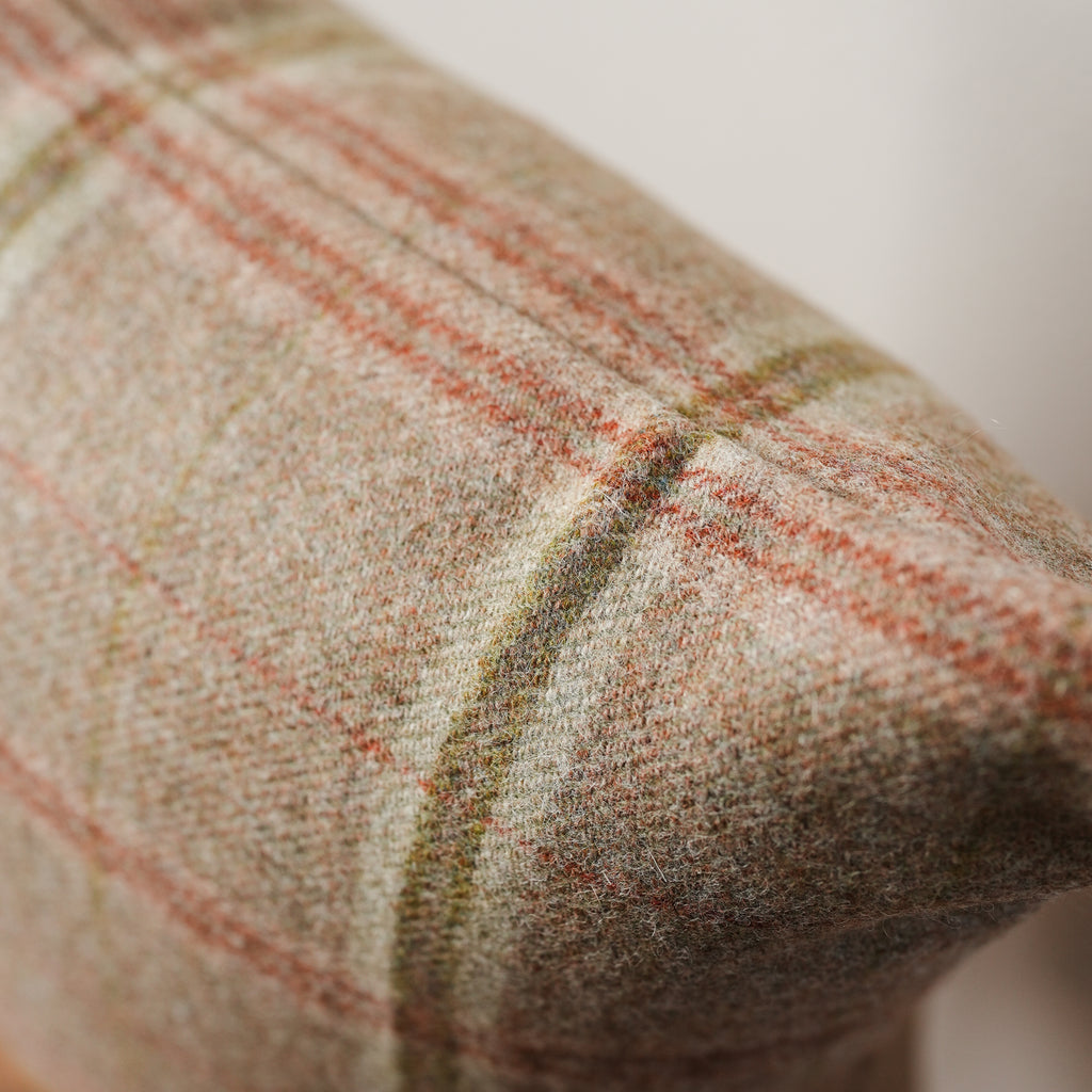 Light Brown, Green, Red, and Coral Plaid Wool Pillow 20x20